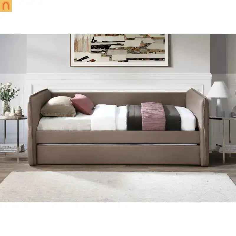 Bed Frame Daybed Polyester Mocha Twin Over Twin Trundle