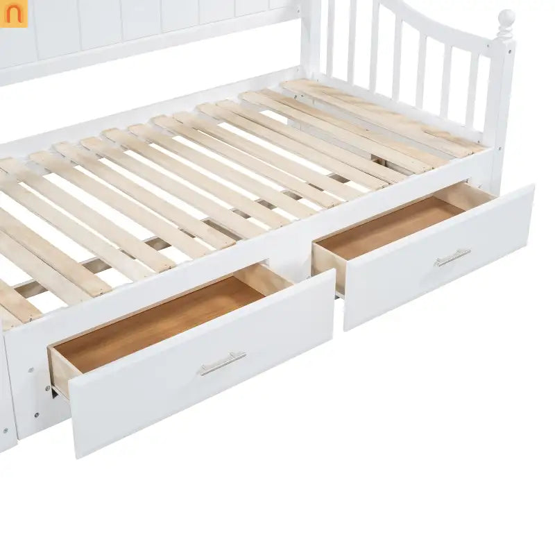 Bed Frame Daybed Wood White Twin Roll-Out Trundle Storage Drawers