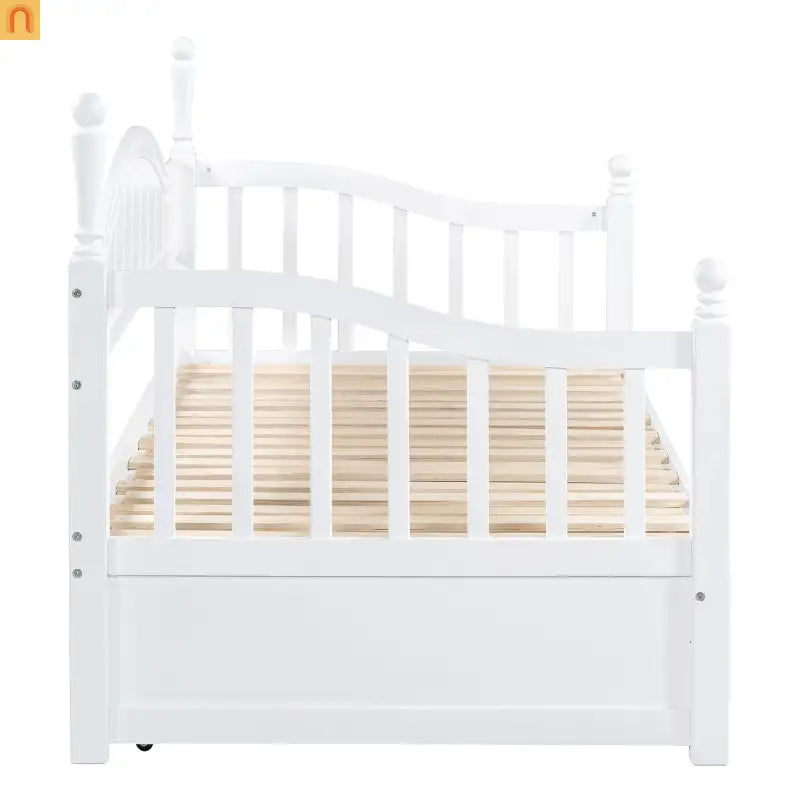 Bed Frame Daybed Wood White Twin Roll-Out Trundle Storage Drawers