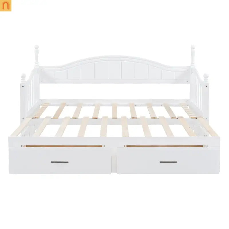 Bed Frame Daybed Wood White Twin Roll-Out Trundle Storage Drawers