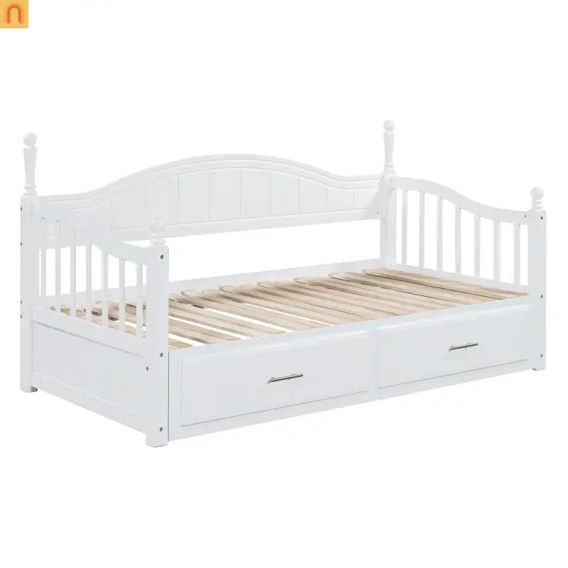 Bed Frame Daybed Wood White Twin Roll-Out Trundle Storage Drawers
