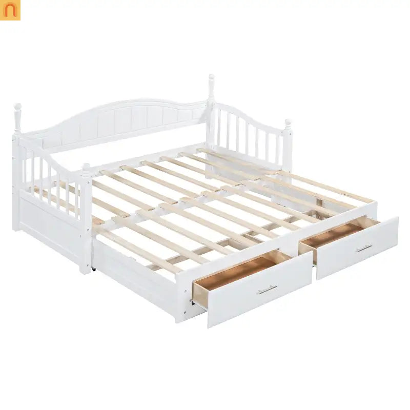 Bed Frame Daybed Wood White Twin Roll-Out Trundle Storage Drawers
