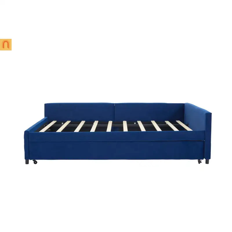 Bed Frame Daybed Velvet Navy Diamond Grid Pull-Out Trundle Full