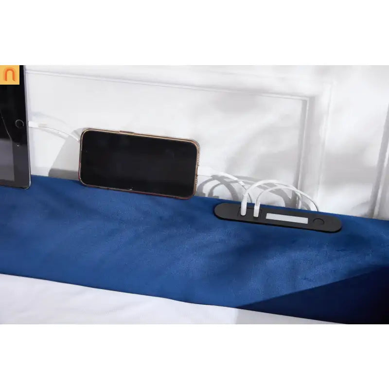 Bed Frame Daybed Velvet Navy Diamond Grid Pull-Out Trundle Full