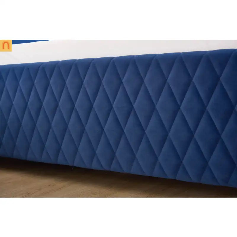 Bed Frame Daybed Velvet Navy Diamond Grid Pull-Out Trundle Full