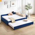 Bed Frame Daybed Velvet Navy Diamond Grid Pull-Out Trundle Full