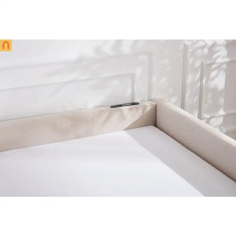 Bed Frame Daybed Velvet Beige Diamond Grid Pull-Out Trundle Full