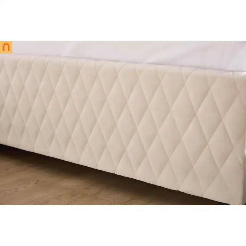 Bed Frame Daybed Velvet Beige Diamond Grid Pull-Out Trundle Full