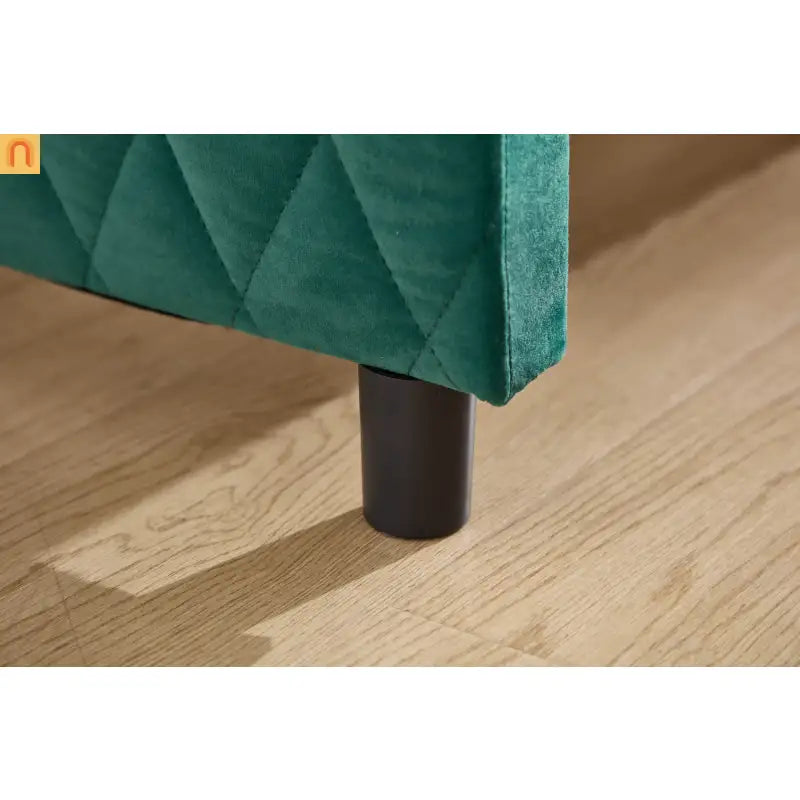 Bed Frame Daybed Velvet Emerald Diamond Grid Pull-Out Trundle Full