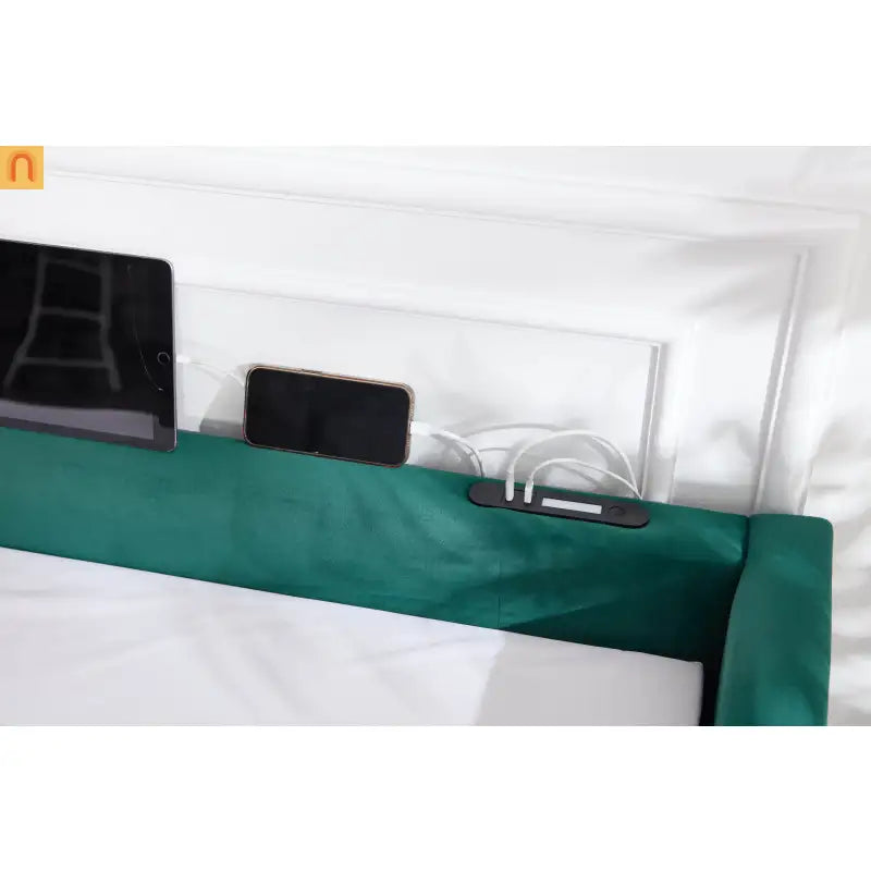 Bed Frame Daybed Velvet Emerald Diamond Grid Pull-Out Trundle Full