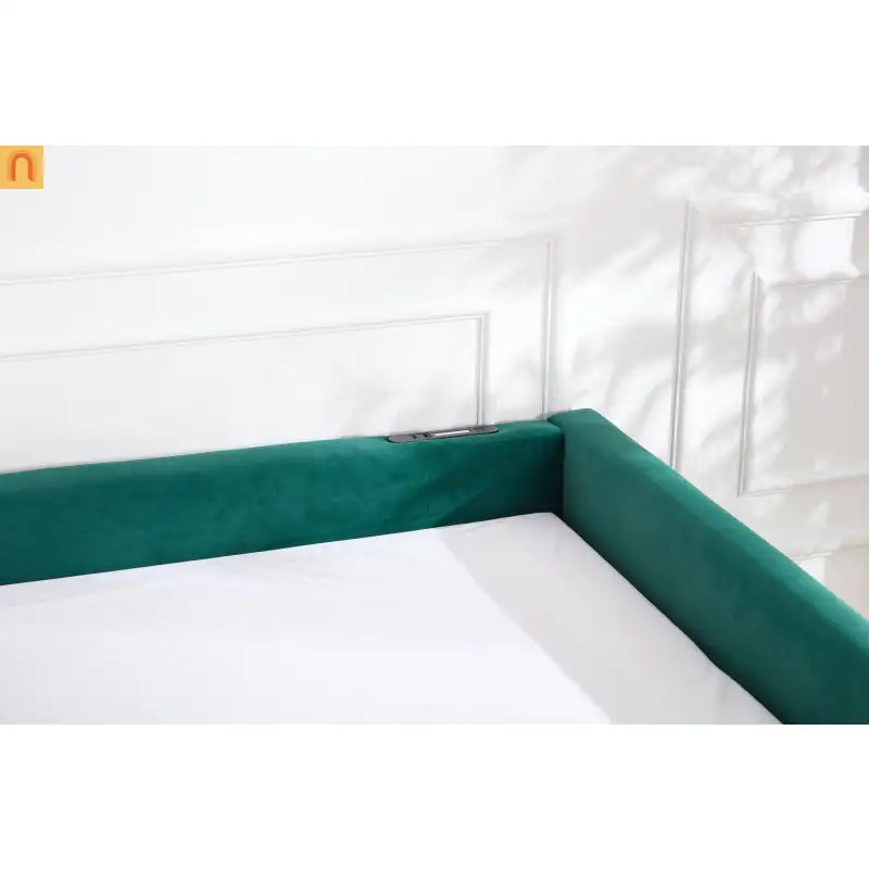 Bed Frame Daybed Velvet Emerald Diamond Grid Pull-Out Trundle Full