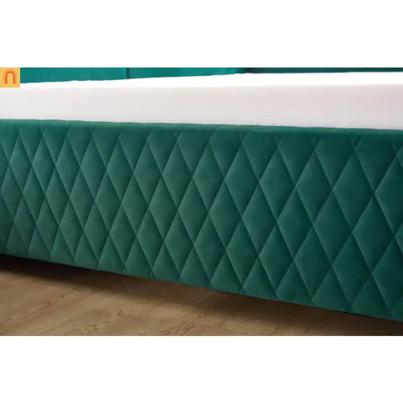 Bed Frame Daybed Velvet Emerald Diamond Grid Pull-Out Trundle Full