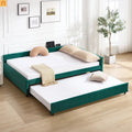 Bed Frame Daybed Velvet Emerald Diamond Grid Pull-Out Trundle Full