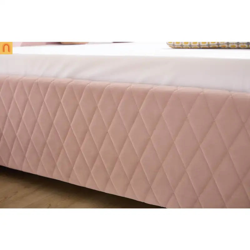 Bed Frame Daybed Velvet Pink Diamond Grid Pull-Out Trundle Full