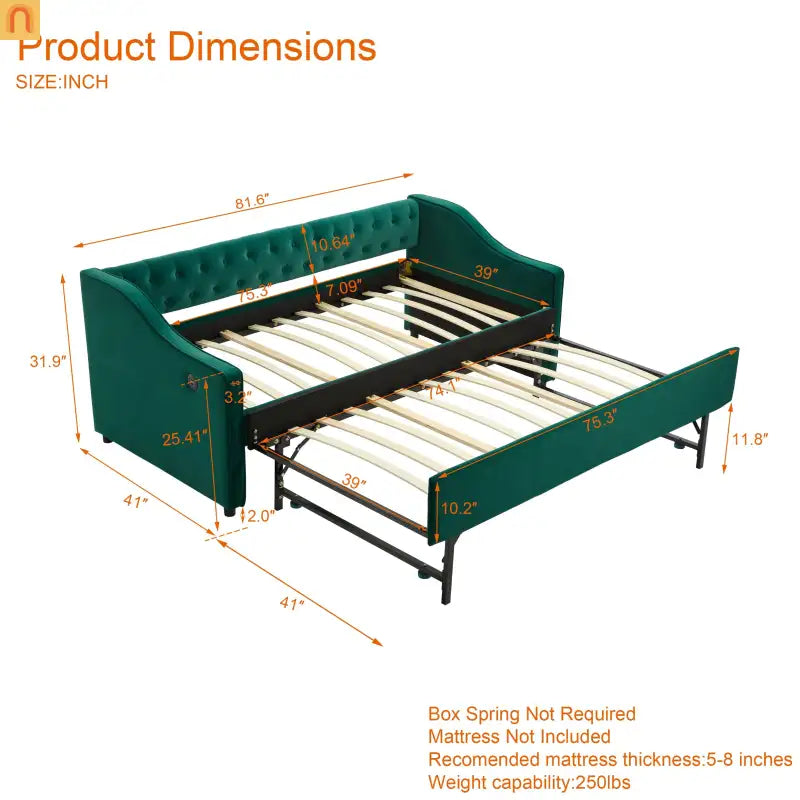 Twin Daybed Velvet Emerald Button Tufted USB Side Pockets