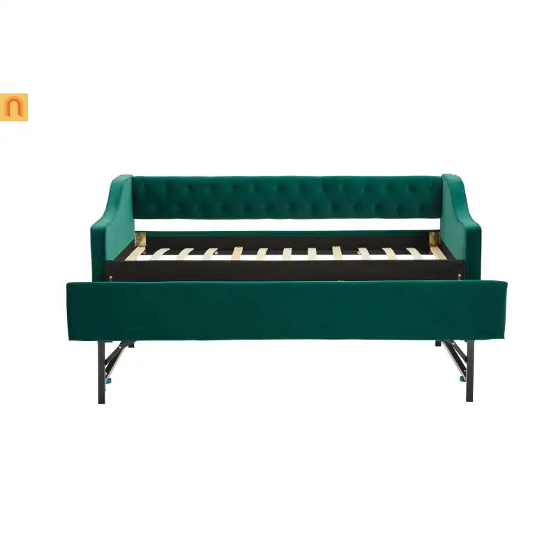 Twin Daybed Velvet Emerald Button Tufted USB Side Pockets