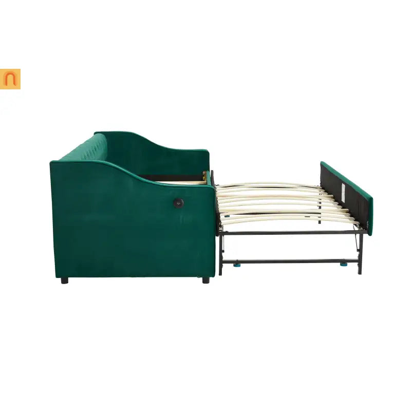 Twin Daybed Velvet Emerald Button Tufted USB Side Pockets