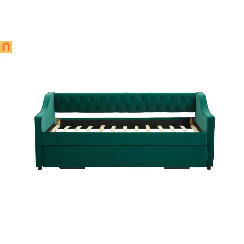 Twin Daybed Velvet Emerald Button Tufted USB Side Pockets