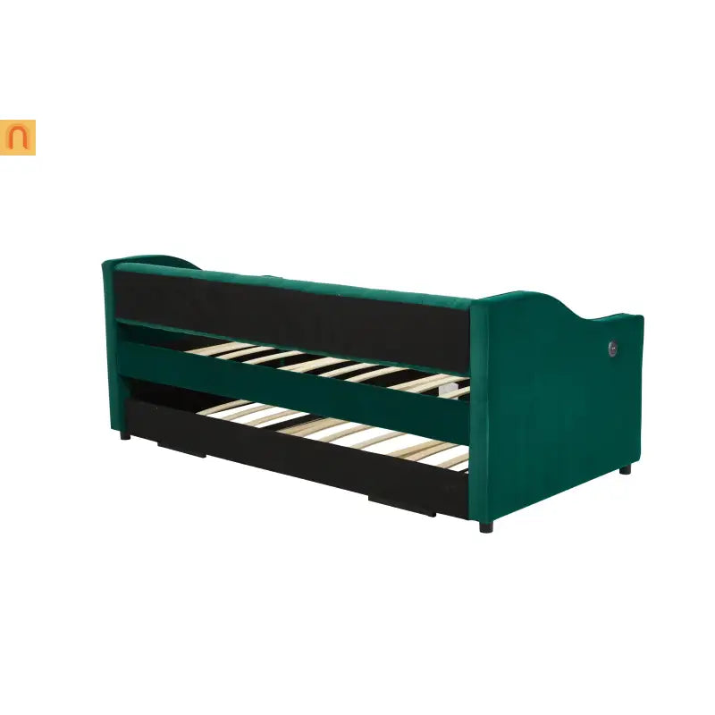 Twin Daybed Velvet Emerald Button Tufted USB Side Pockets
