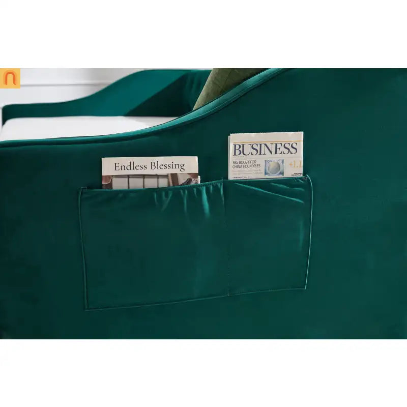 Twin Daybed Velvet Emerald Button Tufted USB Side Pockets