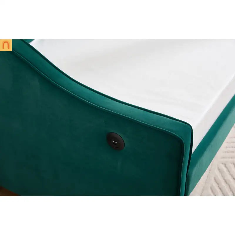 Twin Daybed Velvet Emerald Button Tufted USB Side Pockets
