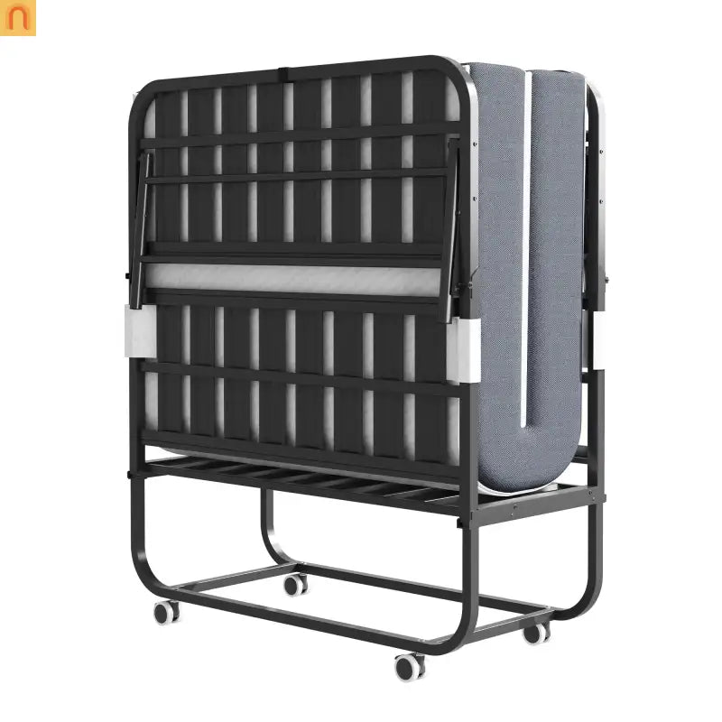 Bed Frame Rollaway Folding Metal Black Twin Memory Foam 74.8in