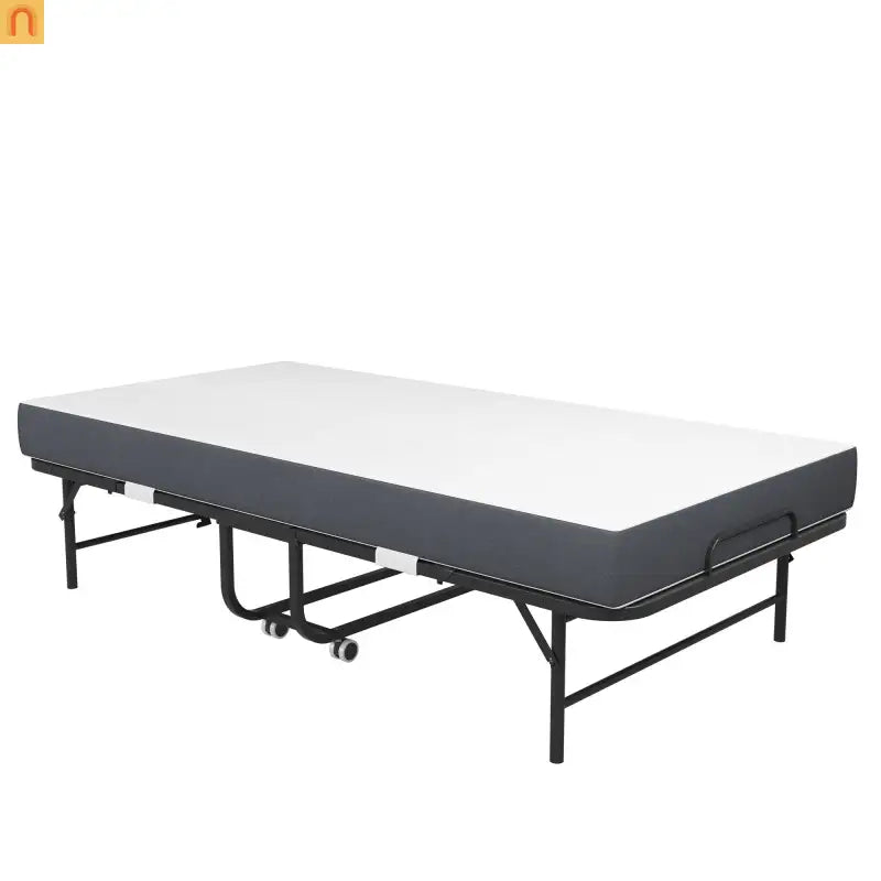Bed Frame Rollaway Folding Metal Black Twin Memory Foam 74.8in
