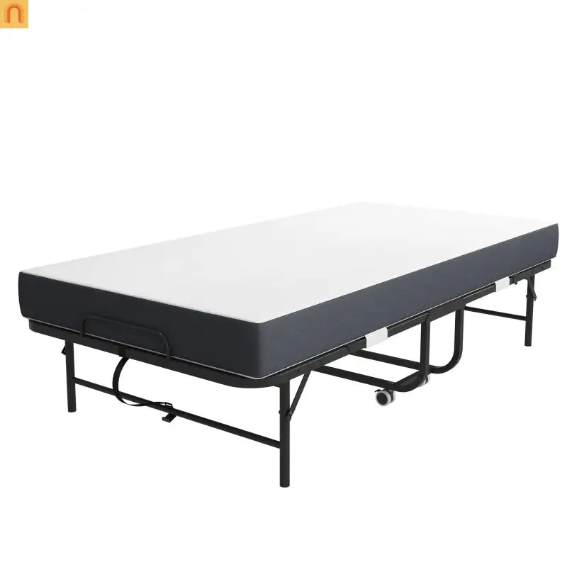 Bed Frame Rollaway Folding Metal Black Twin Memory Foam 74.8in