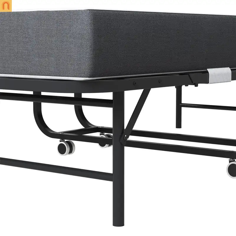 Bed Frame Rollaway Folding Metal Black Twin Memory Foam 74.8in