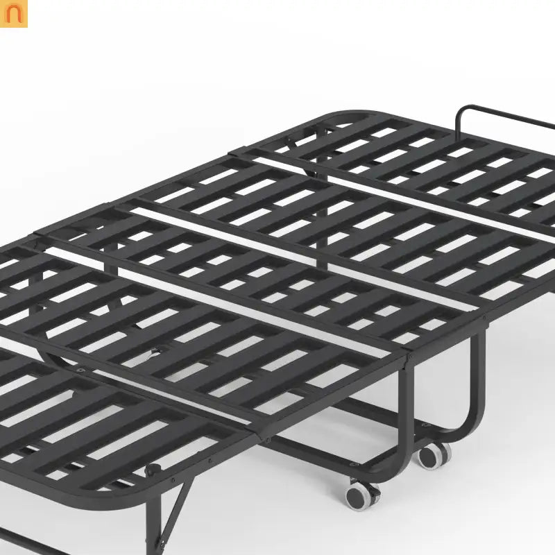 Bed Frame Rollaway Folding Metal Black Twin Memory Foam 74.8in