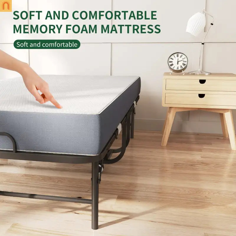 Bed Frame Rollaway Folding Metal Black Twin Memory Foam 74.8in