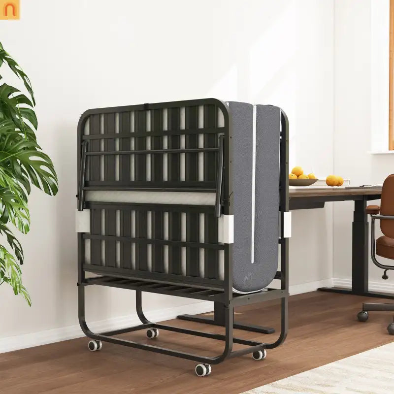 Bed Frame Rollaway Folding Metal Black Twin Memory Foam 74.8in