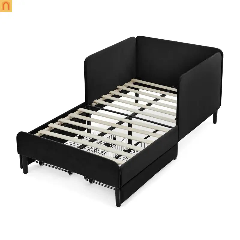 Bed Frame Daybed Platform Velvet Black Twin 2 Drawers 300 lb
