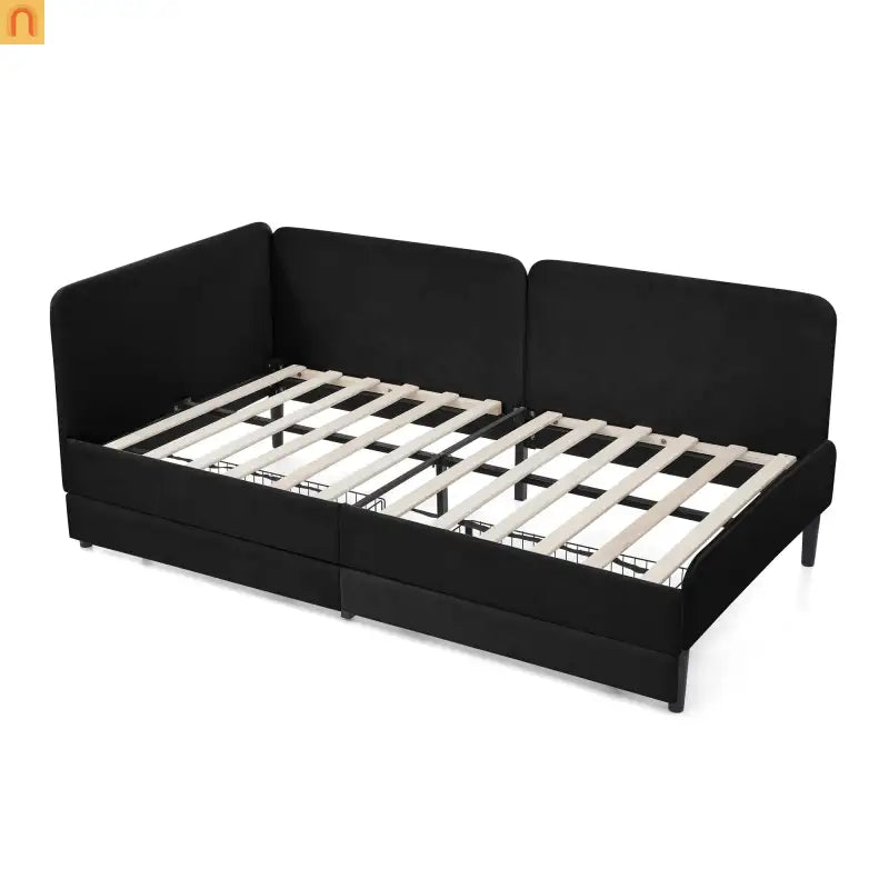 Bed Frame Daybed Platform Velvet Black Twin 2 Drawers 300 lb