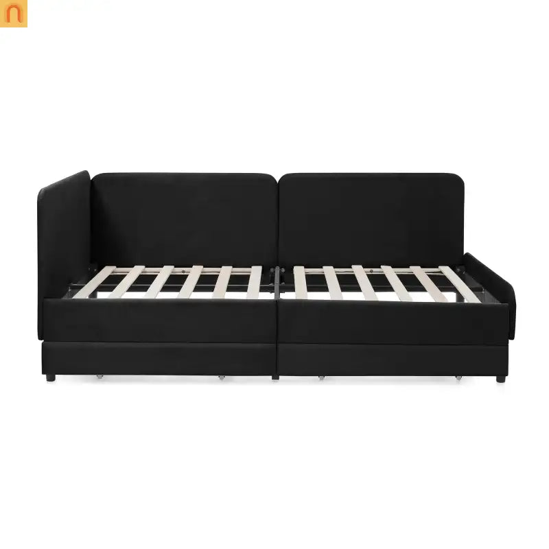 Bed Frame Daybed Platform Velvet Black Twin 2 Drawers 300 lb