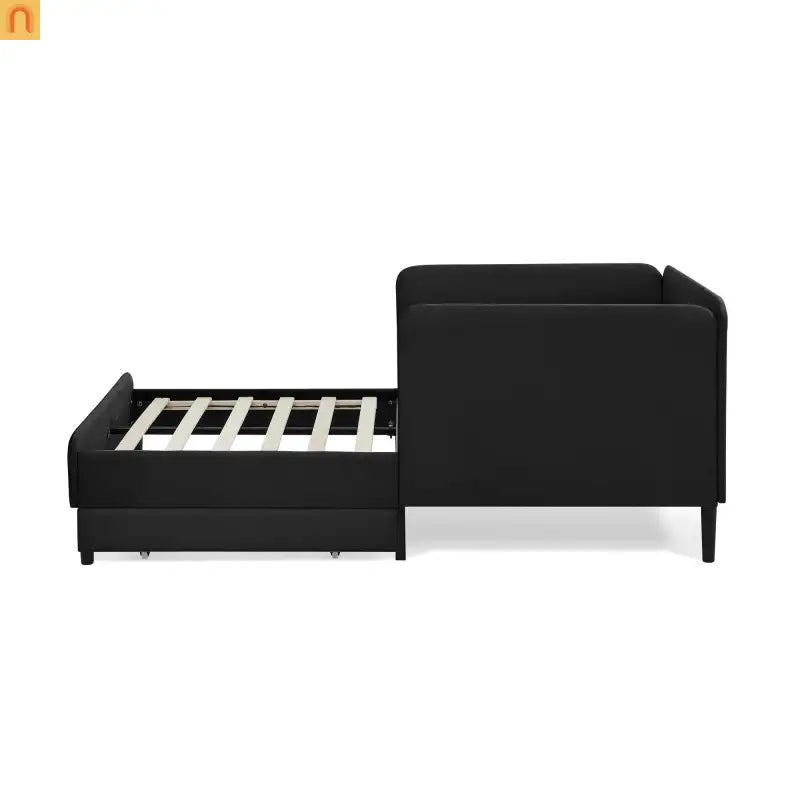 Bed Frame Daybed Platform Velvet Black Twin 2 Drawers 300 lb