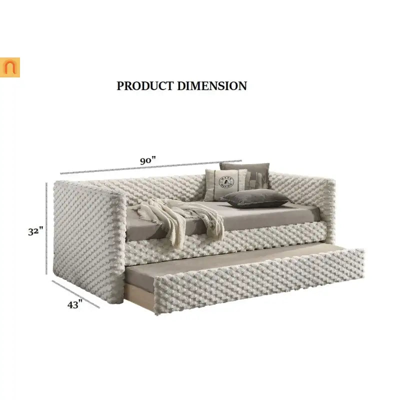 Daybed Twin with Trundle Roller Slat White Polyester Fabric