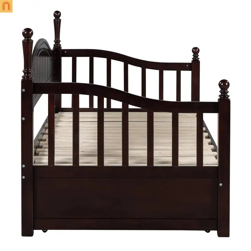 Bed Frame Daybed Wood Espresso Twin Roll-Out Trundle Drawers 250 lb