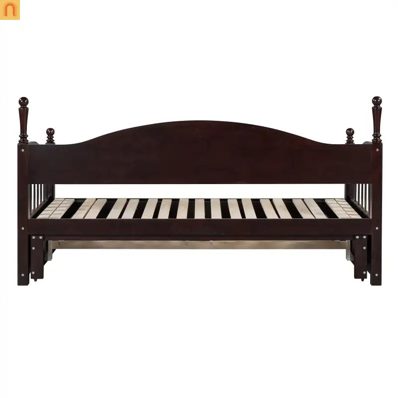 Bed Frame Daybed Wood Espresso Twin Roll-Out Trundle Drawers 250 lb