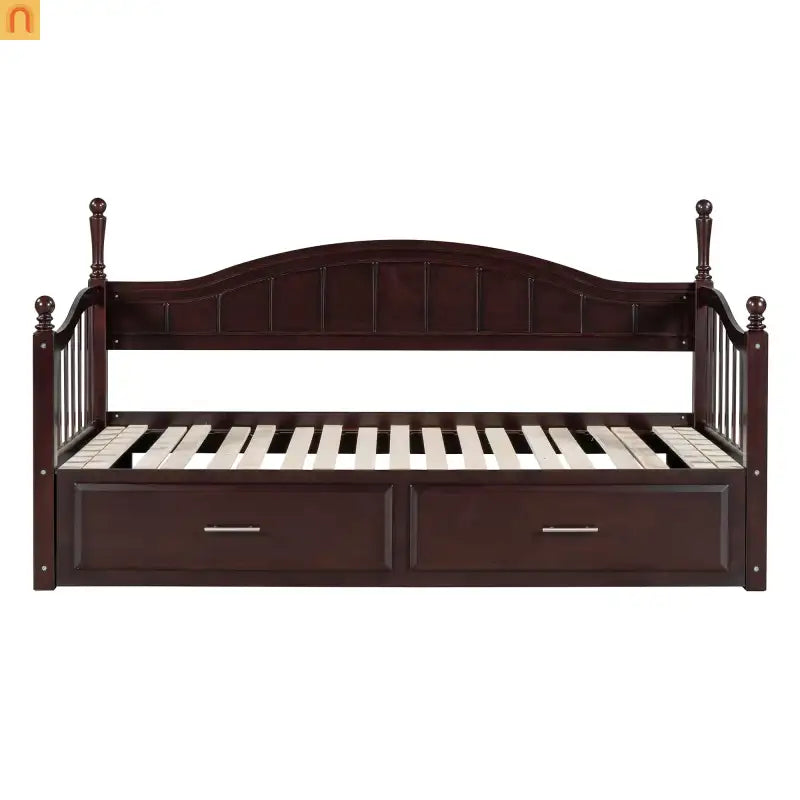 Bed Frame Daybed Wood Espresso Twin Roll-Out Trundle Drawers 250 lb