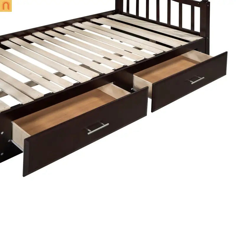 Bed Frame Daybed Wood Espresso Twin Roll-Out Trundle Drawers 250 lb