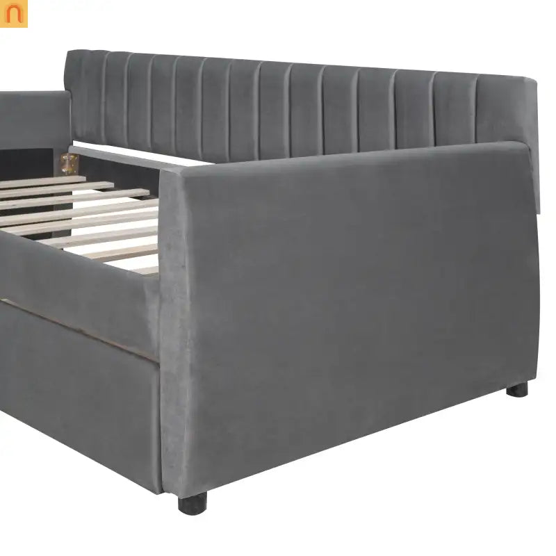 Bed Frame Daybed Velvet Gray Twin Storage Drawers Wood Slats 79in