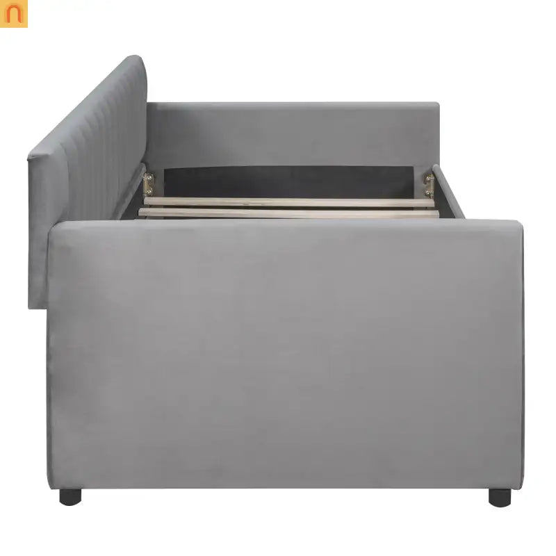 Bed Frame Daybed Velvet Gray Twin Storage Drawers Wood Slats 79in
