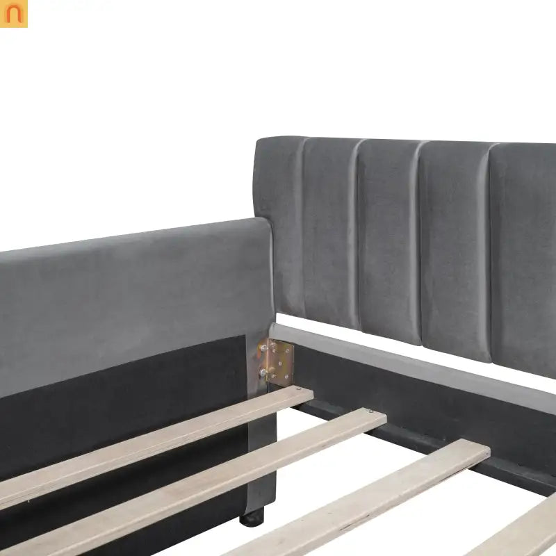 Bed Frame Daybed Velvet Gray Twin Storage Drawers Wood Slats 79in