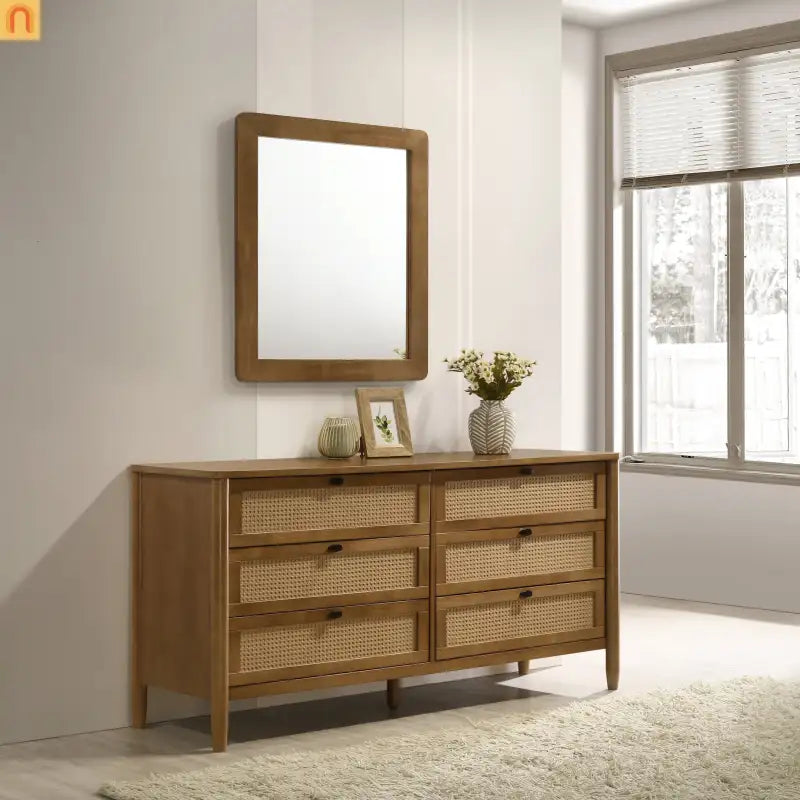 Bedroom Set Queen Walnut Corduroy Headboard Dresser Nightstand 5pc