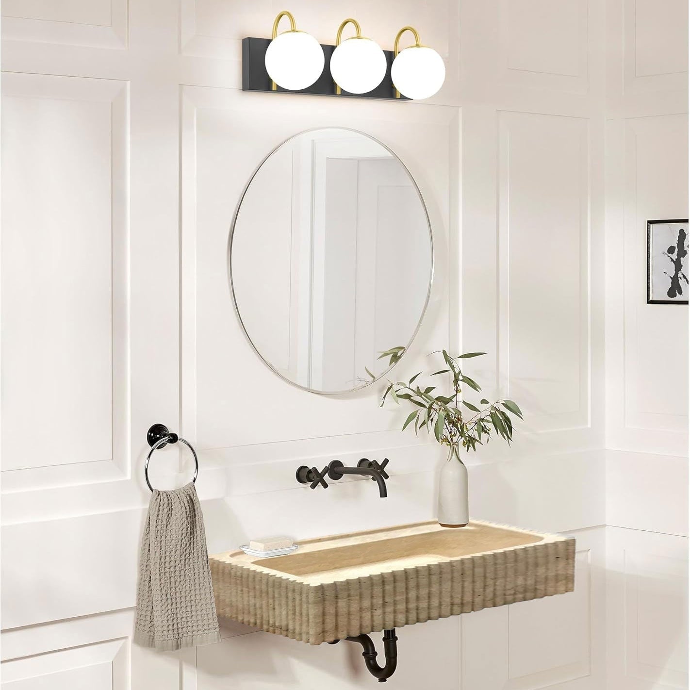Beige Travertine Rectangular Wall Mount Bathroom Sink 20 x 24