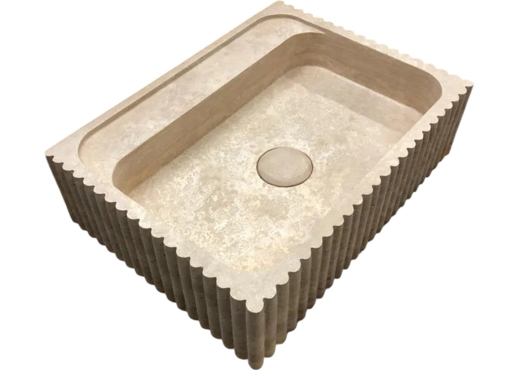 Beige Travertine Rectangular Wall Mount Bathroom Sink 20 x 24
