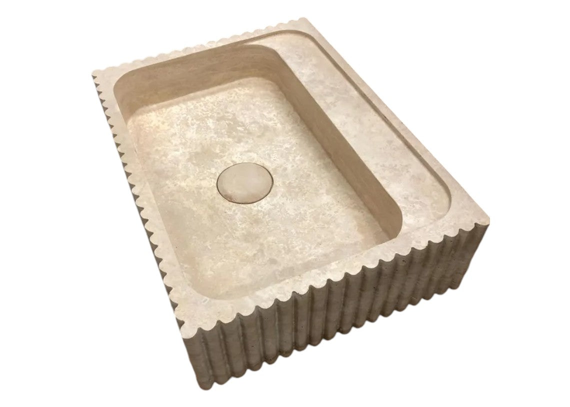Beige Travertine Rectangular Wall Mount Bathroom Sink 20 x 24
