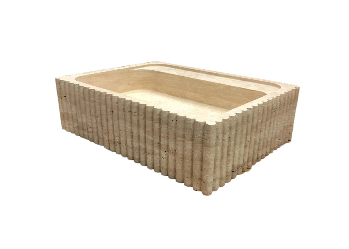 Beige Travertine Rectangular Wall Mount Bathroom Sink 20 x 24
