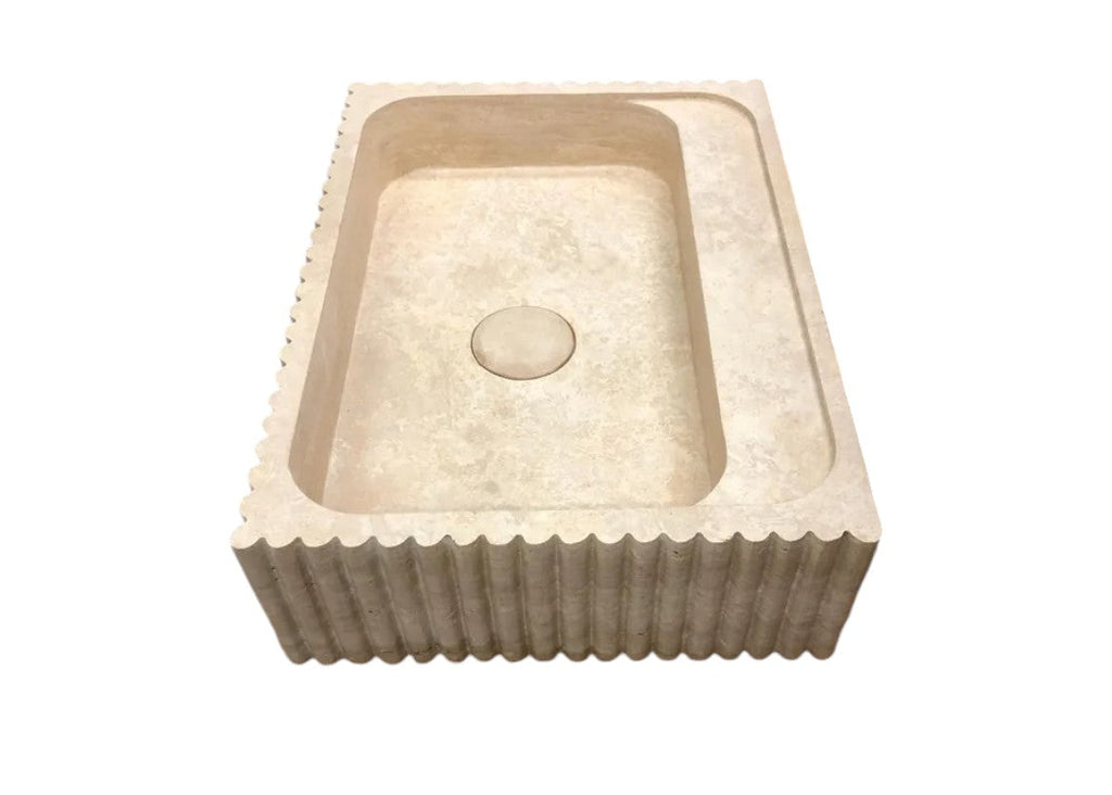 Beige Travertine Rectangular Wall Mount Bathroom Sink 20 x 24